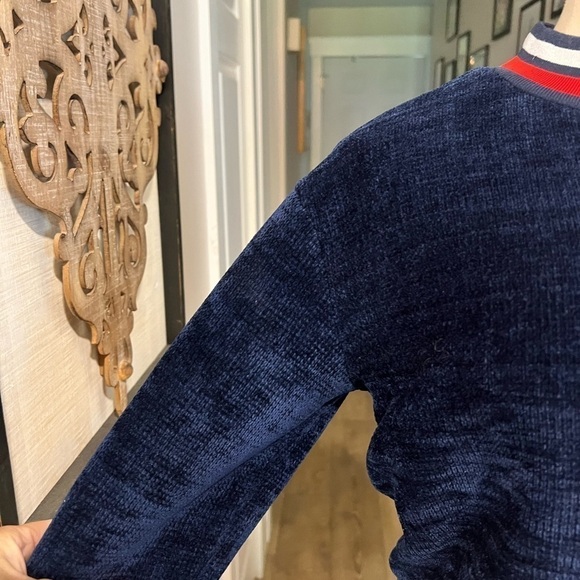 J.O.A. Navy with red and white trim short chenille sweater - Picture 4 of 14